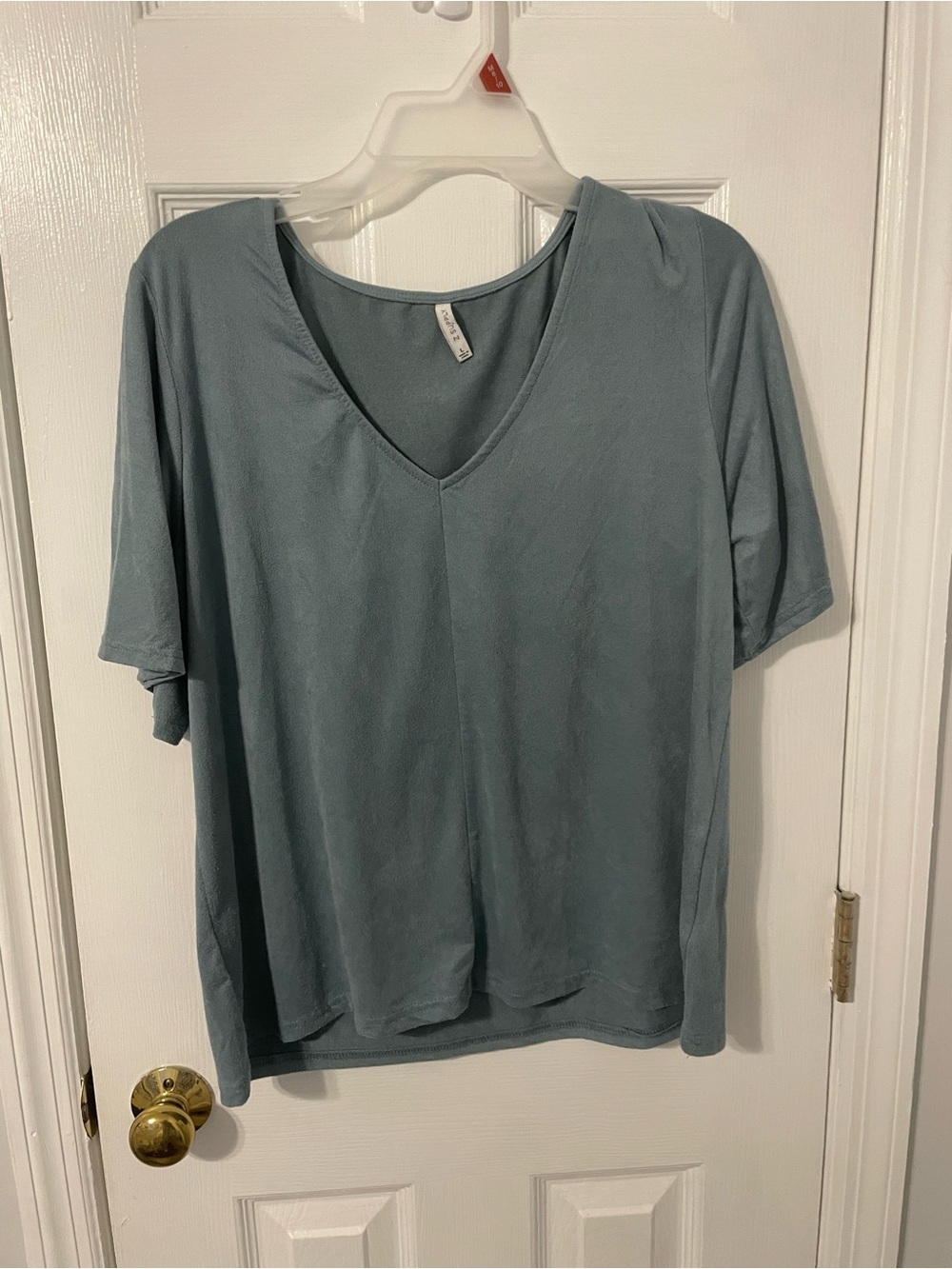 Z Supply Dusty Blue V-Neck Faux Suede Short Sleeve Top